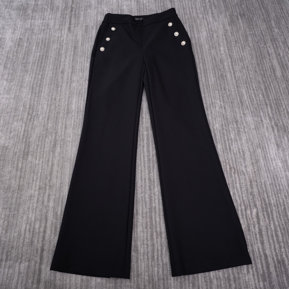 Rachel Zoe Sailor Pants Womens 2 Black Excellent Pearl Button Wide Leg Flare